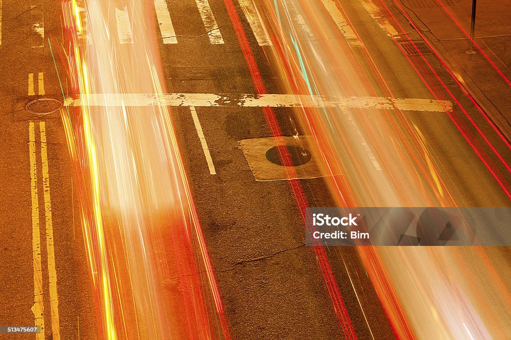 Traffic Lights Trails on The Street at Night Activity Stock Photo