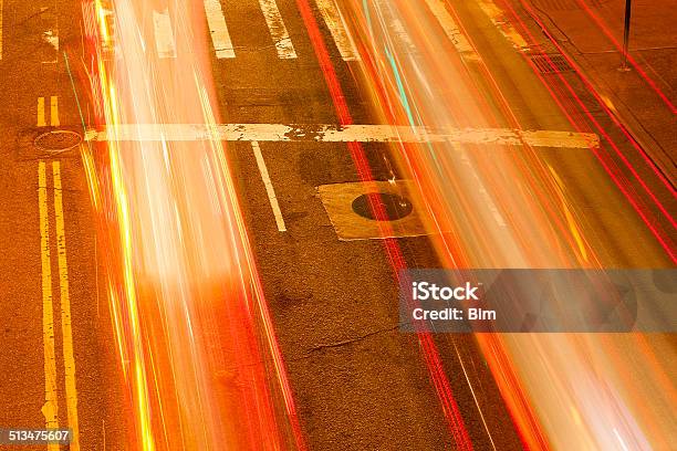 Traffic Lights Trails On The Street At Night Stock Photo - Download Image Now - Activity, Asphalt, Blurred Motion