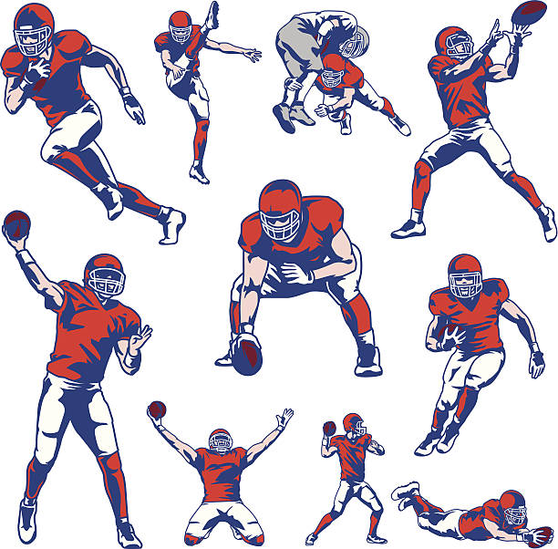 ilustrações de stock, clip art, desenhos animados e ícones de conjunto de jogador de futebol americano - bola ilustrações