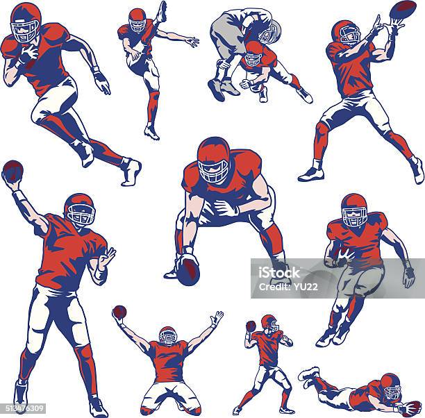 Американский Футбол Игрок Набор — стоковая векторная графика и другие изображения на тему Американский футбол - Американский футбол, Американский футбол - мяч, Векторная графика