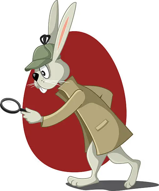 Vector illustration of Detective Rabbit with Magnifying Glass Vector Cartoon