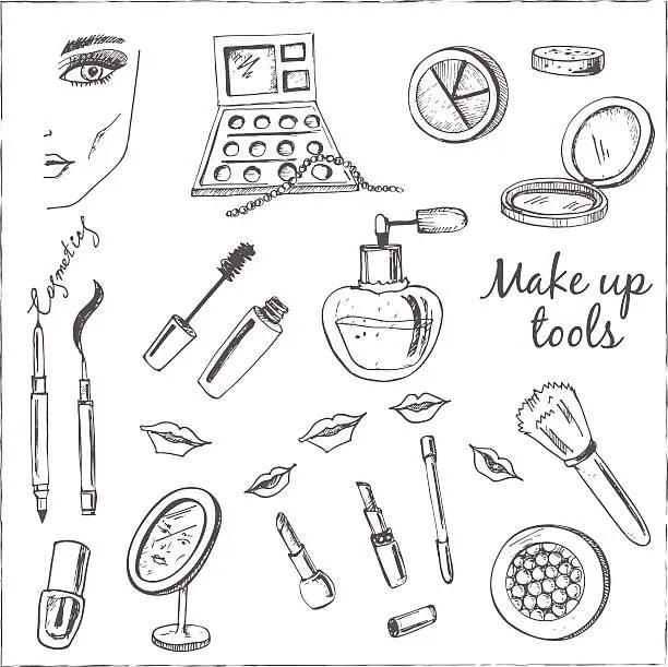 Vector illustration of Vector hand drawn Tools for make-up.