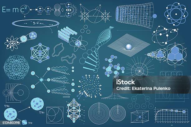 Collection Of Elements Symbols And Schemes Of Science Stock Illustration - Download Image Now