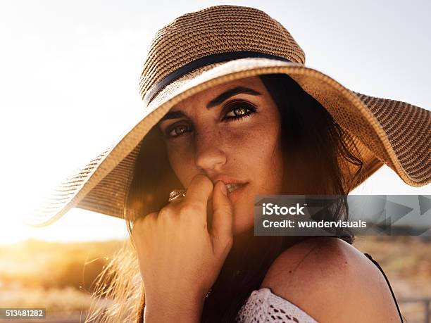 Hipster Girl Close Up On Sandy Beach Stock Photo - Download Image Now - Beauty, Hippie, Adolescence