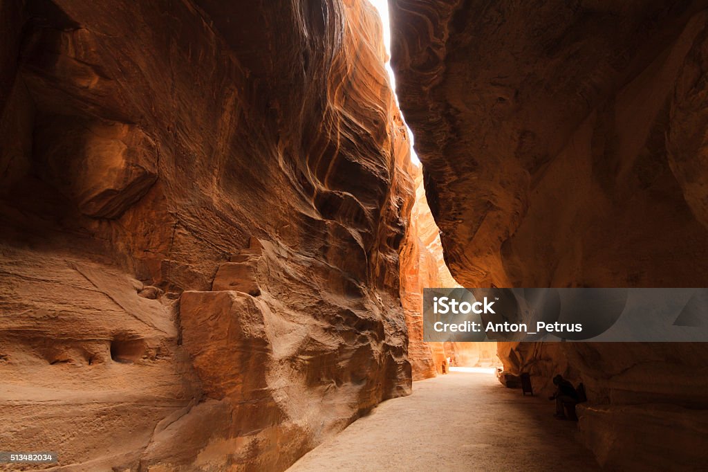 The Siq, the narrow slot-canyon. Petra. Jordan. Petra - Jordan Stock Photo