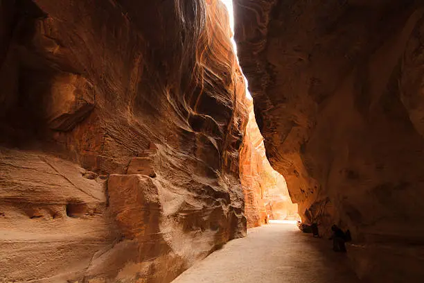 The Siq, the narrow slot-canyon. Petra. Jordan.