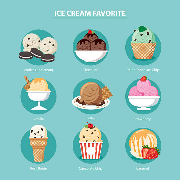 вектор любимые мороженого набор плоский дизайн - ice cream sundae stock illustrations