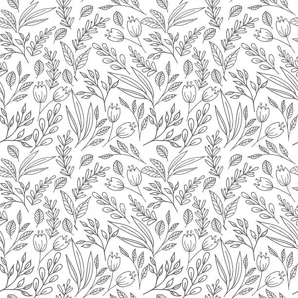 Vector illustration of Floral seamless pattern with flowers and plants