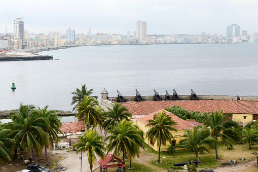 Havana, Cuba - 26 January 2016: El Morro fortress with the city of Havana in the background, Cuba