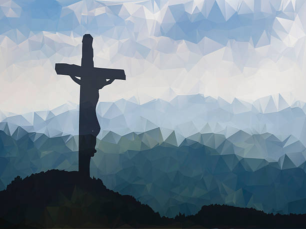 Easter scene with cross. Jesus Christ. Watercolor vector illustr Watercolor vector illustration. Hand drawn Easter scene with cross. Jesus Christ. Crucifixion. good friday stock illustrations