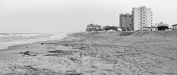 istock Winter beach panorama. Black ad white photo 513488880