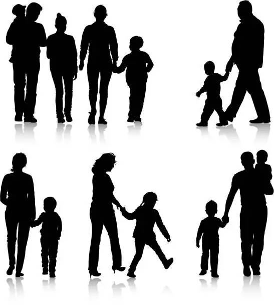 Vector illustration of Black silhouettes Family on white background. Vector