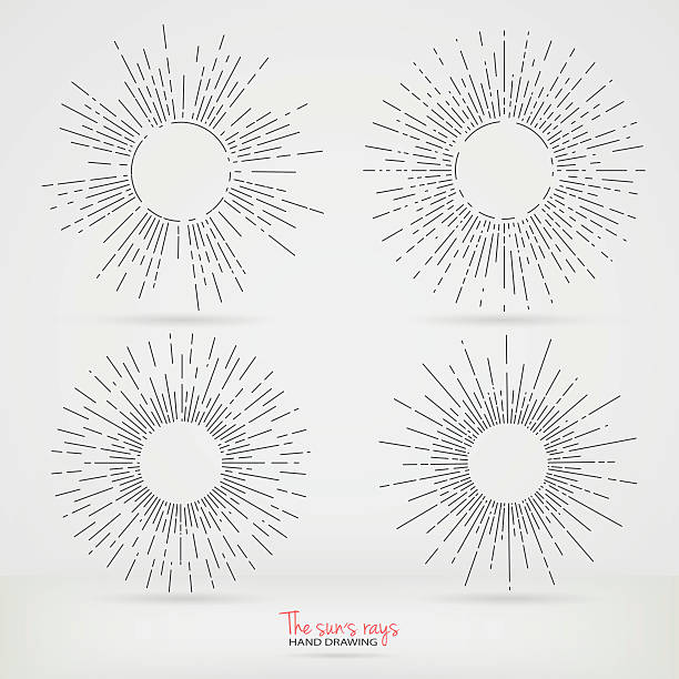 солнца лучи's в стиле ручной рисунок. - pencil drawing flash stock illustrations