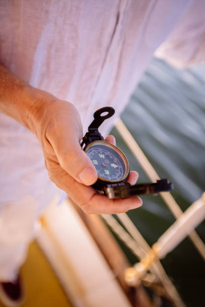 istock Hand of a man on a yacht holding a compass 513493338