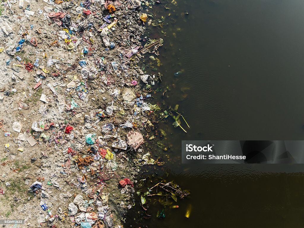 Polluted river banks Pollution Stock Photo