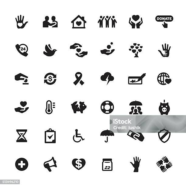 Charity And Relief Work Vector Symbols And Icons Stock Illustration - Download Image Now - Fundraising, Thermometer, Checklist