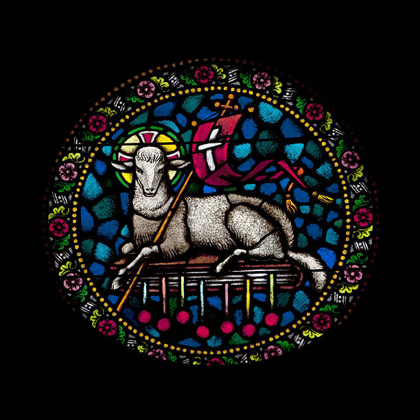 Stained Glass Agnus Dei Budapest, Hungary - January 5, 2011: Stained-glass window depicting the Lamb of God In neo-gothic Matthias Church. agnus dei stock pictures, royalty-free photos & images