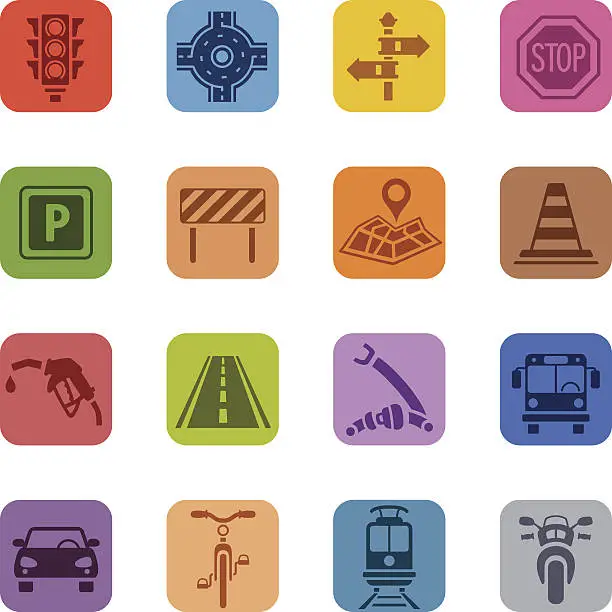 Vector illustration of Colorful Traffic Icon Set