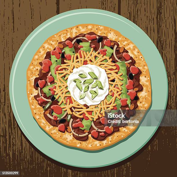 Chili Cheese Tostada Stock Illustration - Download Image Now - Above, Baked, Bean