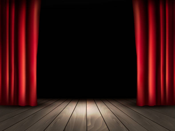 istock Theater stage with wooden floor and red curtains. Vector. 513502275