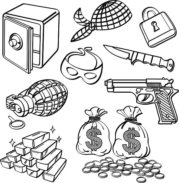 verbrechen element-kollektion - currency crime gun conflict stock-grafiken, -clipart, -cartoons und -symbole