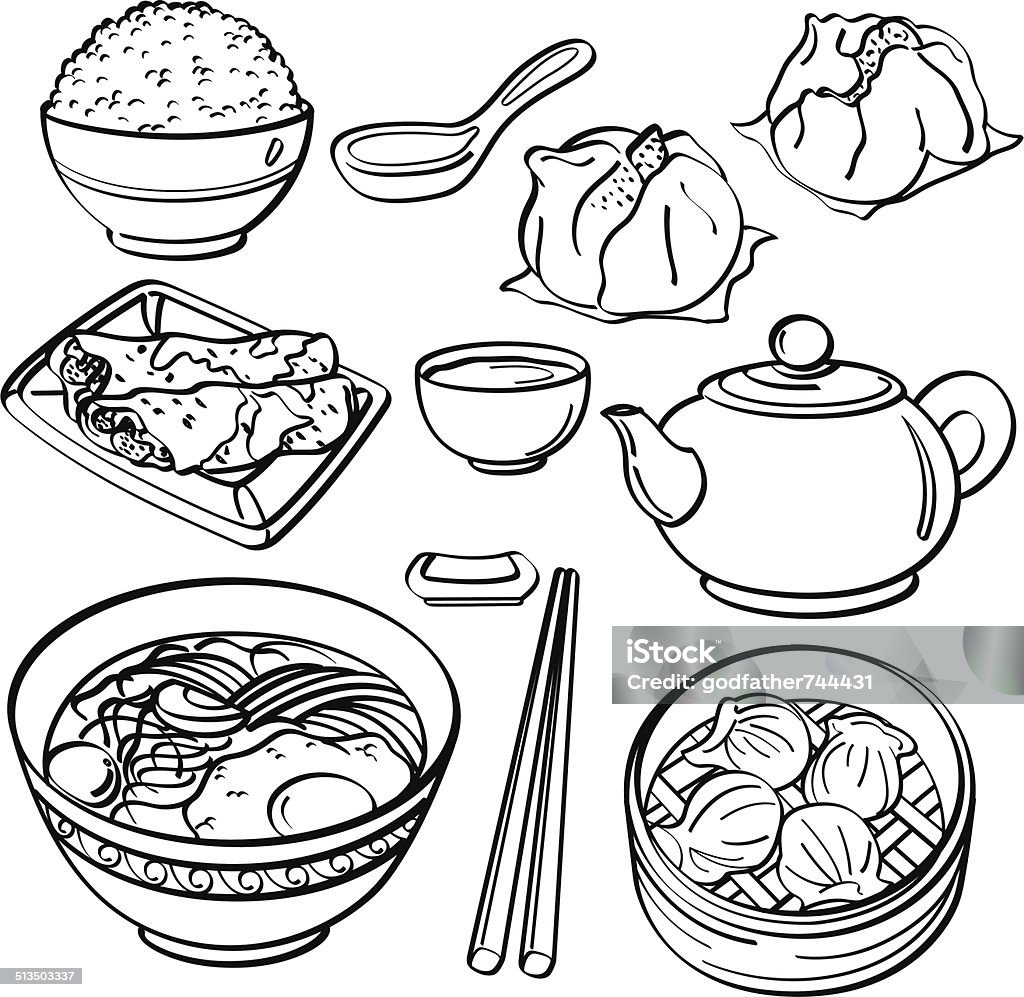 Asian food Collection A collection of different kinds of Asian food in sketch style. It contains hi-res JPG, PDF and Illustrator 9 files. Rice - Food Staple stock vector