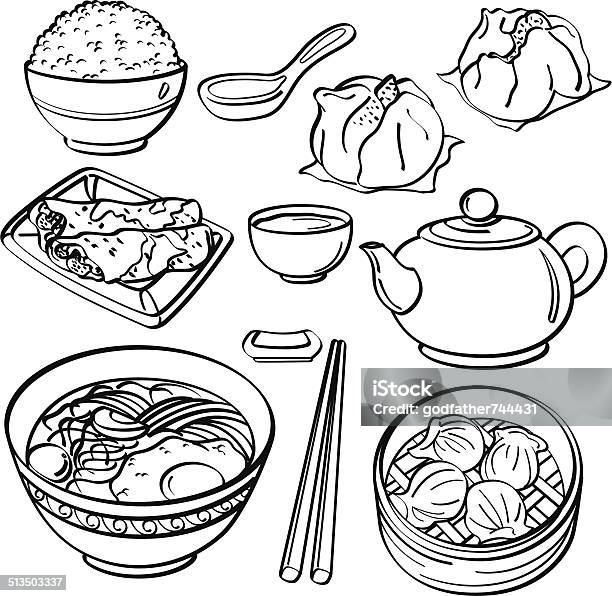 Asian Food Collection Stock Illustration - Download Image Now - Rice - Food Staple, Chinese Food, Bowl