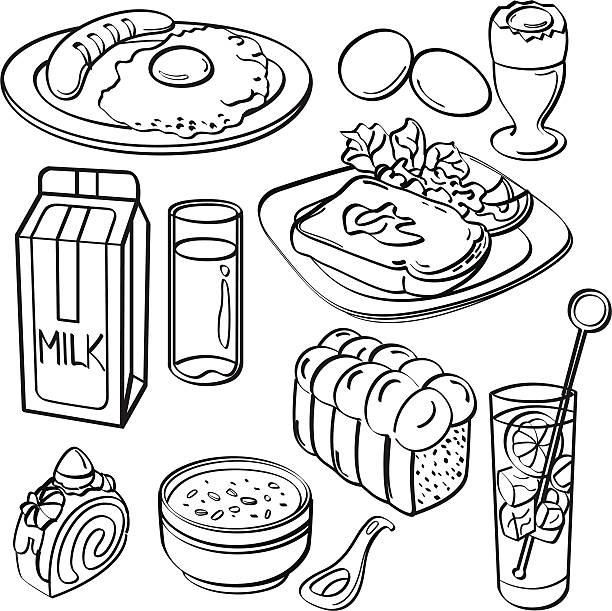조식 세트 컬레션 - breakfast bacon eggs toast stock illustrations
