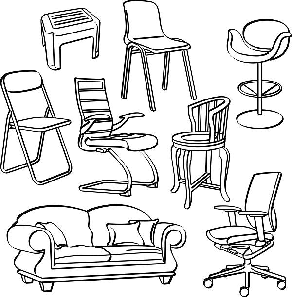 ilustrações, clipart, desenhos animados e ícones de cadeiras collection - office chair chair furniture scribble