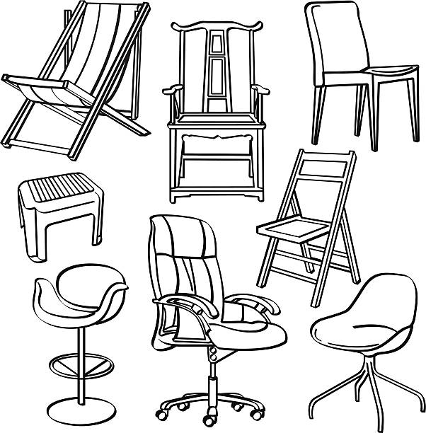 ilustrações, clipart, desenhos animados e ícones de cadeiras collection - office chair chair furniture scribble