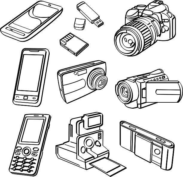 Digital Products Collection Different kinds of digital products in sketch style. It contains hi-res JPG, PDF and Illustrator 9 files. usb stick photos stock illustrations