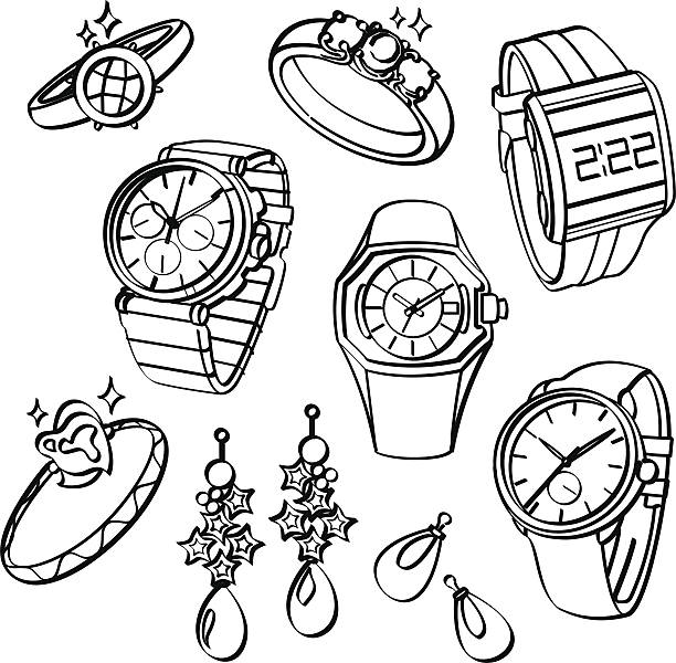 illustrations, cliparts, dessins animés et icônes de montres et bijoux - watch wristwatch clock hand leather