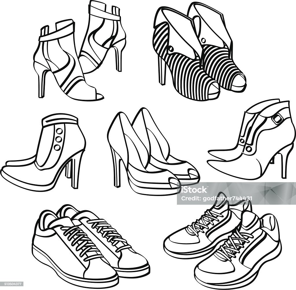 Shoes Collection A collection of shoes for women and males. It contains hi-res JPG, PDF and Illustrator 9 files. Shoe stock vector