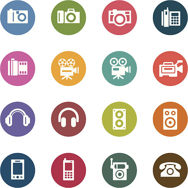 Photography and Sound Color Icons vector art illustration