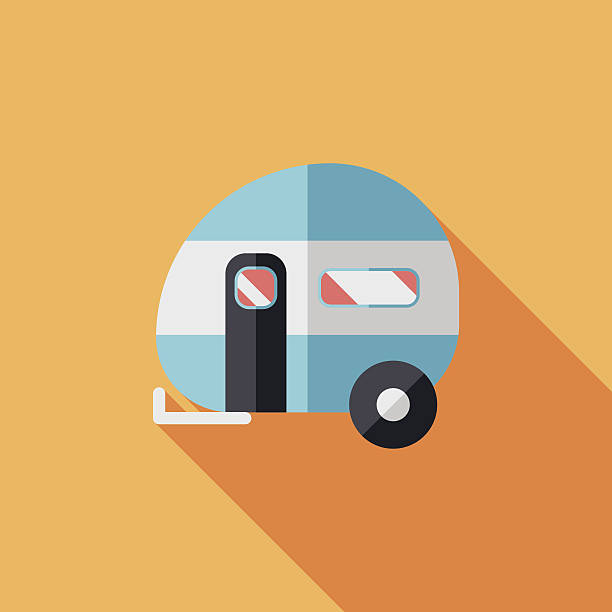 Travel trailer flat icon with long shadow Travel trailer flat icon with long shadow film trailer music stock illustrations