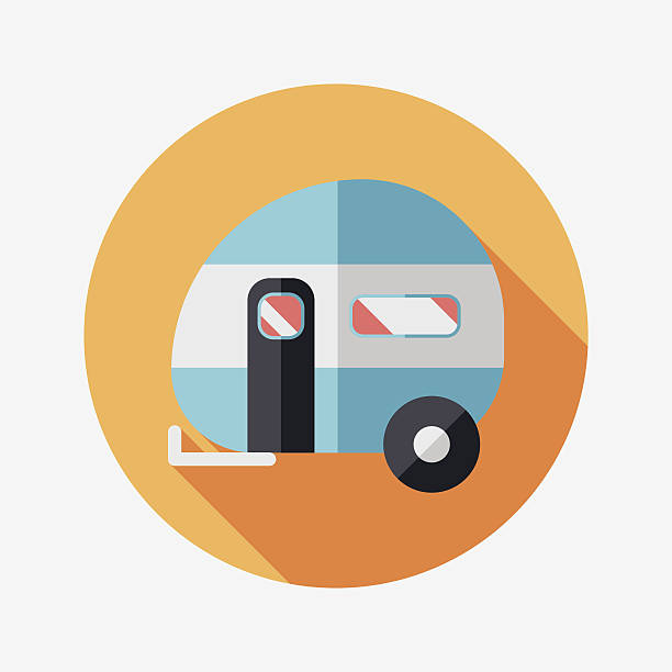 Travel trailer flat icon with long shadow Travel trailer flat icon with long shadow film trailer music stock illustrations