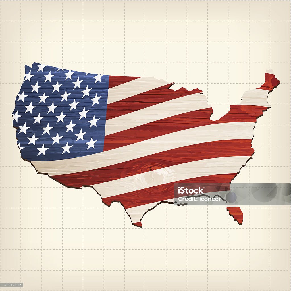 Bandera USA Mapa de madera estilo - arte vectorial de Anticuado libre de derechos