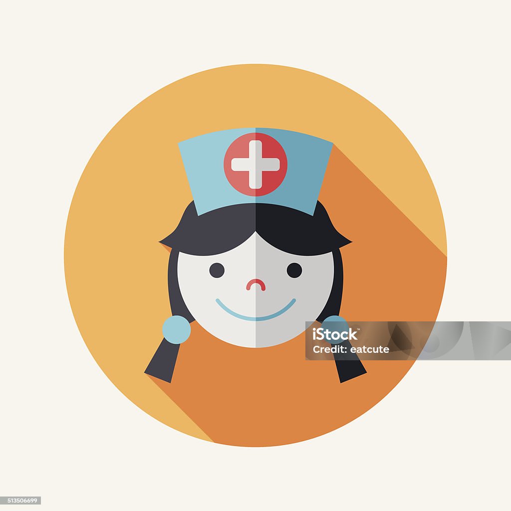 Medicine nurses flat icon with long shadow Cap - Hat stock vector