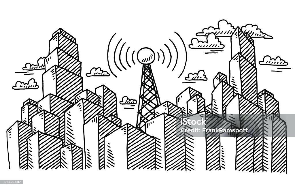 Dibujo de la torre de comunicación de Radio - arte vectorial de Arquitectura exterior libre de derechos