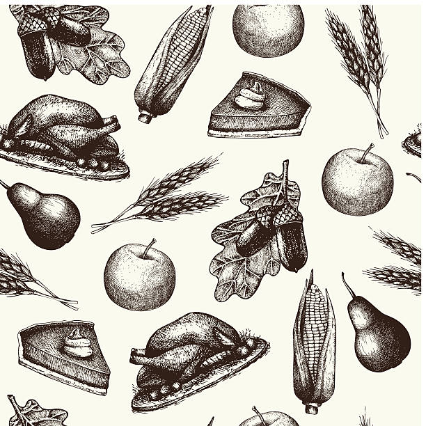 ilustraciones, imágenes clip art, dibujos animados e iconos de stock de fondo vintage turquía día - portion apple food pattern