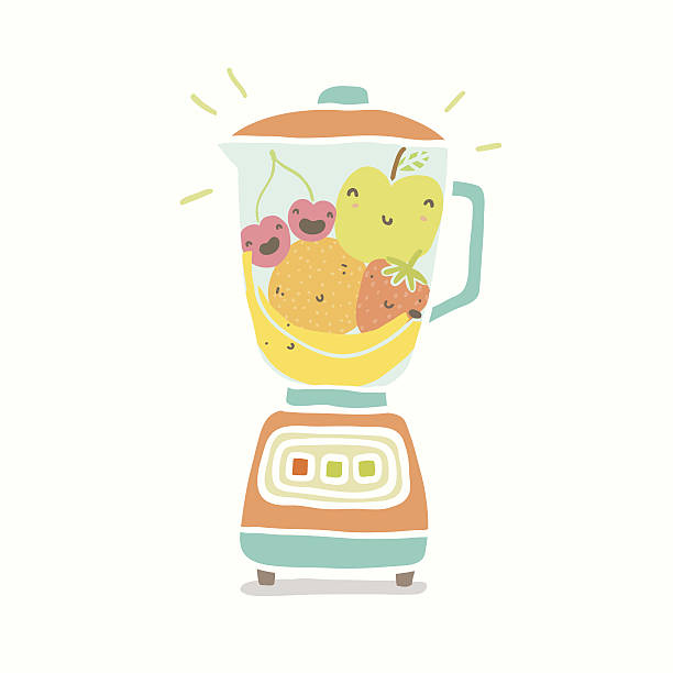 ilustraciones, imágenes clip art, dibujos animados e iconos de stock de mezclador de sonriente con frutas - backgrounds banana berry fruit blended drink