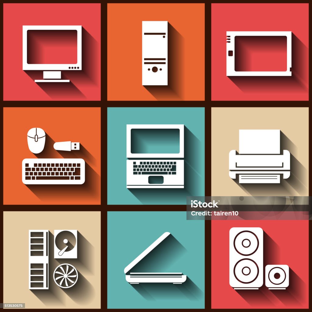 Set of 9 flat icons with computer elements Set of 9 flat icons with computer elements. Eps10 Beige stock vector