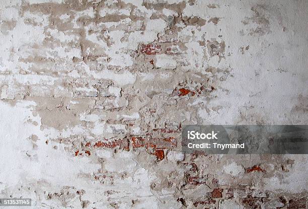 Old Red Brick Wall With Cracked Concrete Stock Photo - Download Image Now - Abandoned, Absence, Abstract