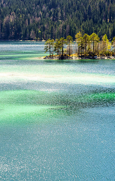 Krajobraz-Lake z kolorowym wody, Wyspa i drzew – zdjęcie
