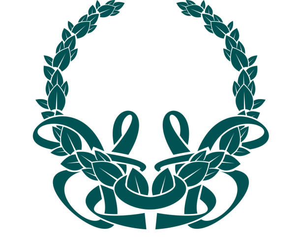 뽀샤시 잎사귀 화관 있는 뒤엉킴 리본상 - coat of arms wreath laurel wreath symbol stock illustrations
