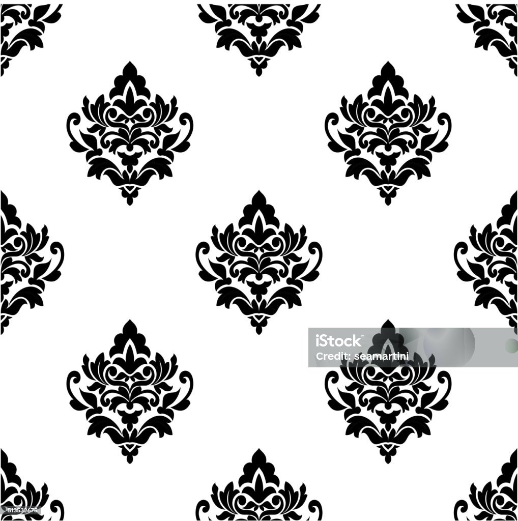 Black and white seamless arabesque pattern Black and white seamless arabesque pattern with repeat floral motifs in square format suitable for fabric and textile design Abstract stock vector