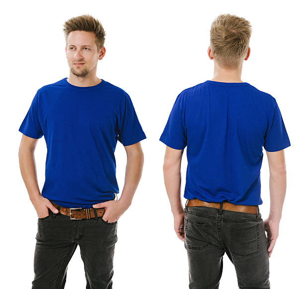 istock Man posing with blank blue shirt tucked in 513532927