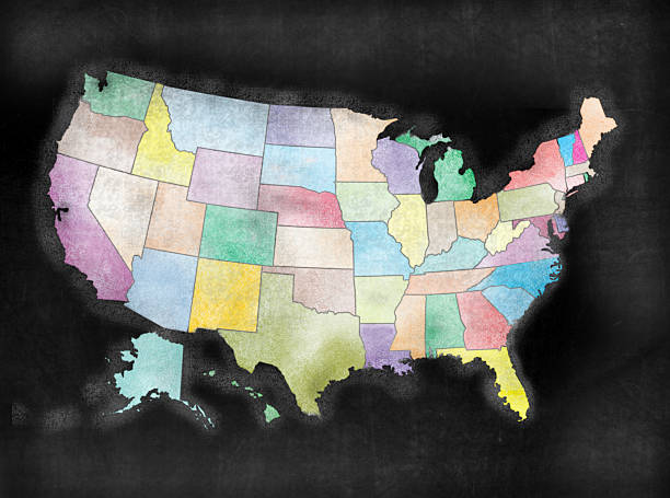 Blackboard or Chalkboard U.S.A. American Colored States Map stock photo