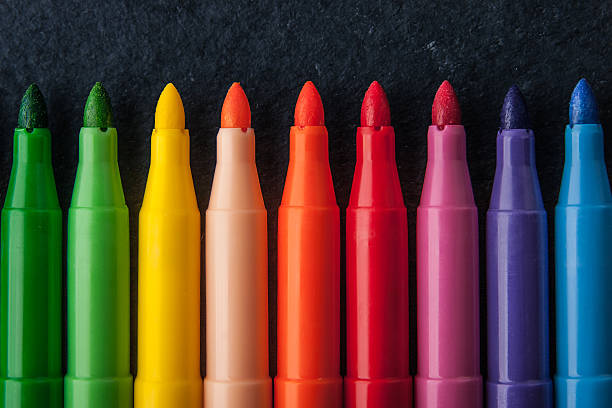 istock Colorful felt pens on the dark stone background horizontal 513536692