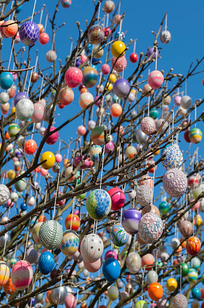 istock Colorful handmade Eastereggs on an apple tree 513536718